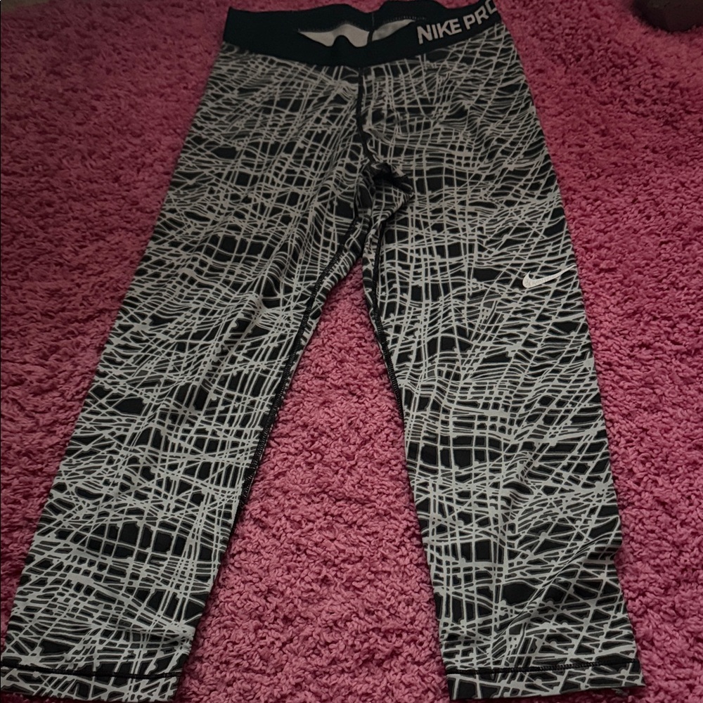 Nike Kids Black Leggings with Gray Grid Print